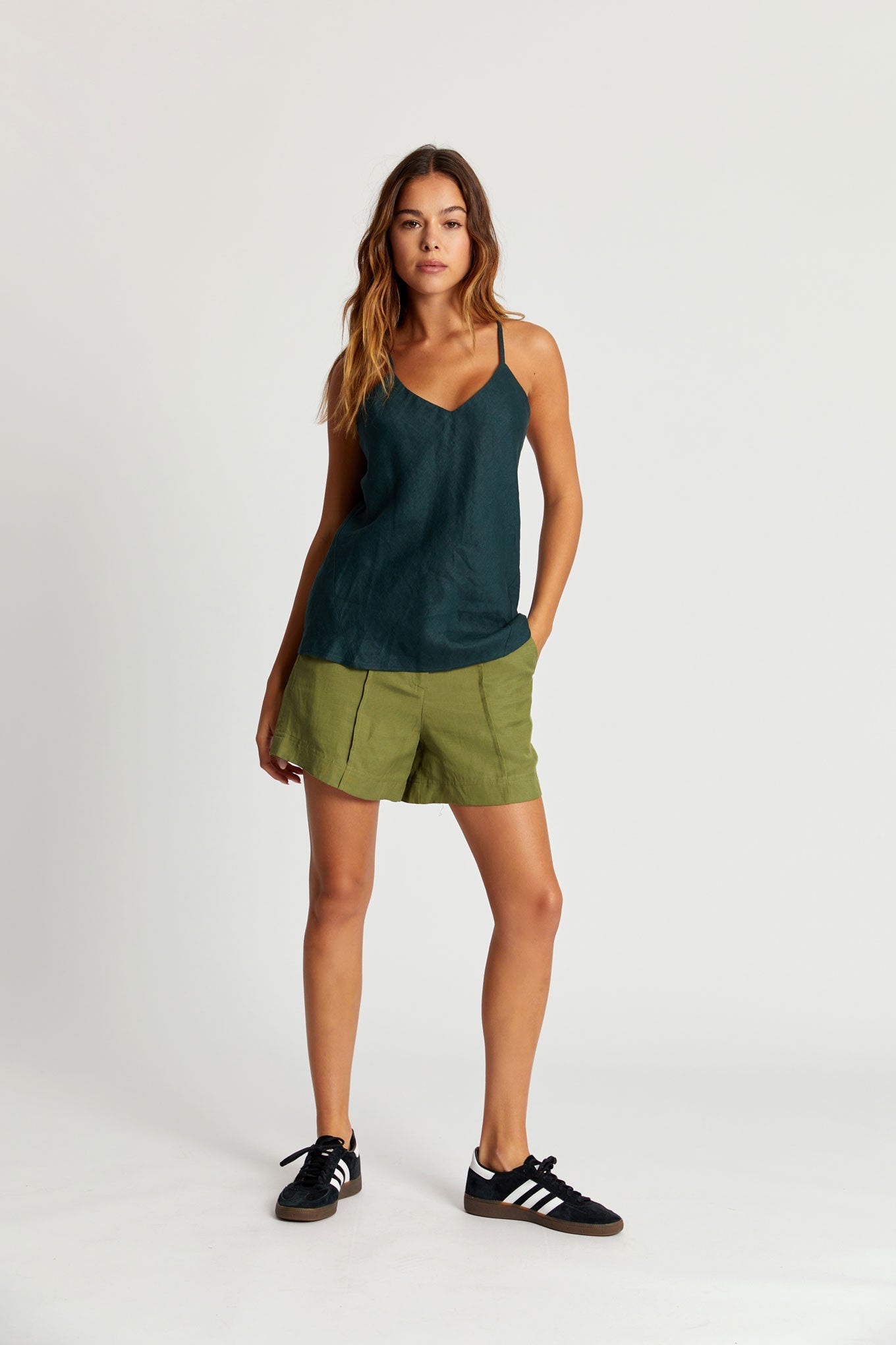 FLEUR Organic Linen Camisole - Teal Green