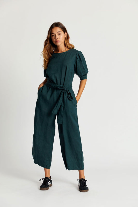 FAYE Organic Linen Jumpsuit - Teal Green