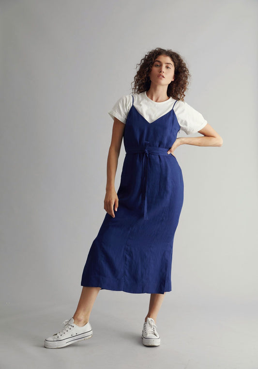 IMAN Slip Dress - Tencel Linen True Navy